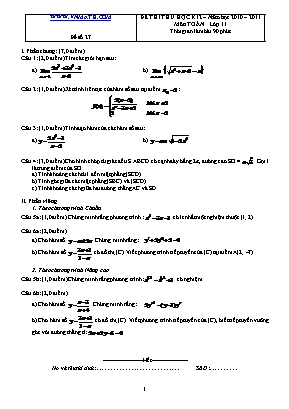 Đề thi thử học kỳ II môn Toán Lớp 11 - Năm học 2010-2011 - Đề số 27 (Có đáp án)